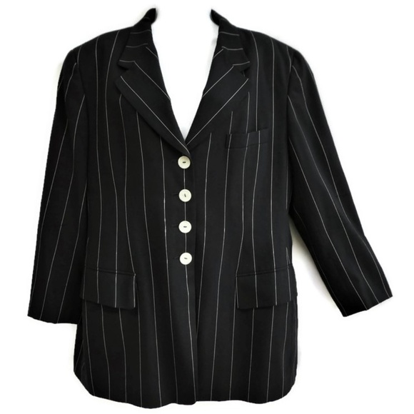 Escada Jackets & Blazers - Designer Escada Elements Blazer Black Pure New Wool Pinstripe Italy